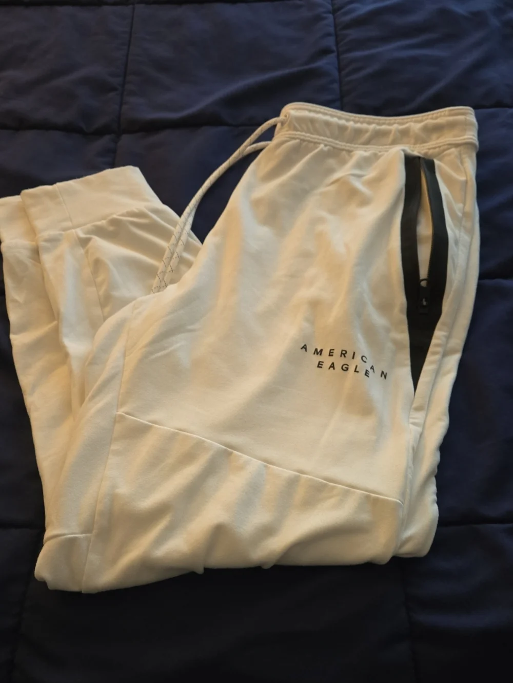 American Eagle Outfitters White Jogger Sweatpants with Black Zip Trim